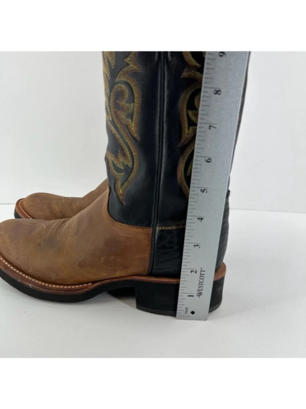 Justin Mens Paluxy 5018 Black Brown Leather Cowboy Western Boots 7 B Narrow USA